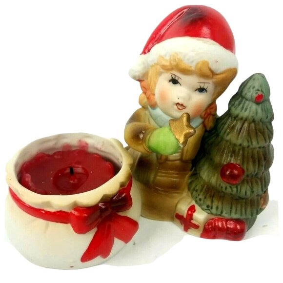 Vintage Votive Candle Holder Girl Figurine Beacon Hill Ceramic Christmas Decor - Picture 1 of 8